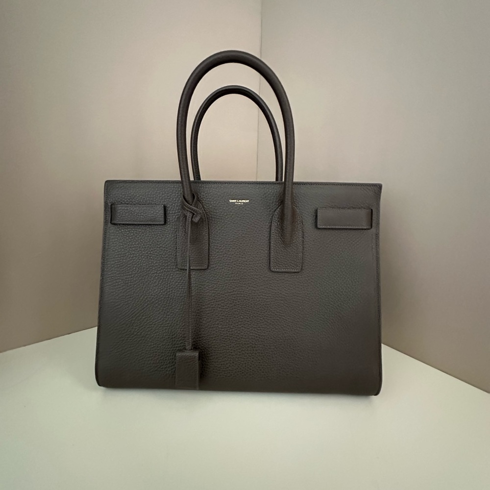 Saint Laurent Sac de Jour Taupe Leather Briefcase